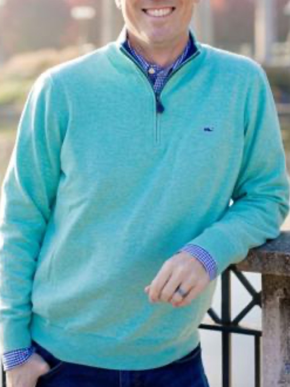 VINEYARD VINES Men's Quarter-Zip Sweater - Aqua Blue! M
